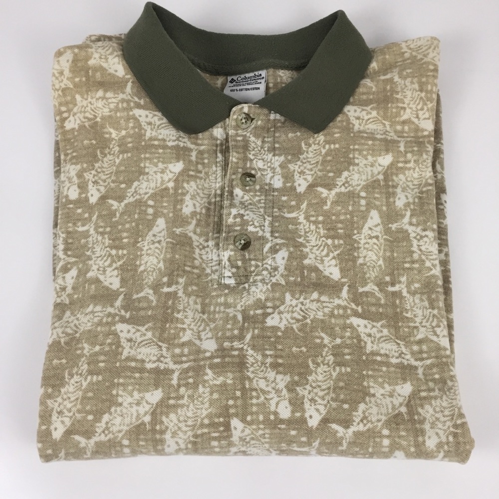 Columbia Men’s Polo Shirt Fish Print Size XXL